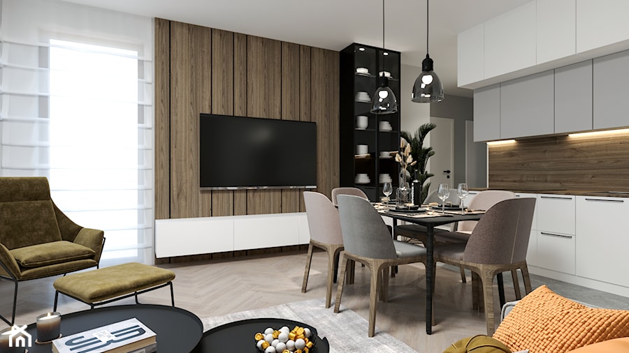 PONADCZASOWY APARTAMENT DO WYNAJĘCIA - Średni salon z kuchnią z jadalnią, styl nowoczesny - zdjęcie od MARTA PERSKA INTERIORS