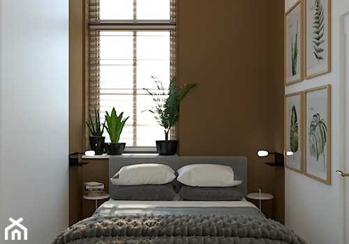 KAWALERKA NA WYNAJEM W CENTRUM MIASTA - Mała biała brązowa sypialnia, styl nowoczesny - zdjęcie od MARTA PERSKA INTERIORS
