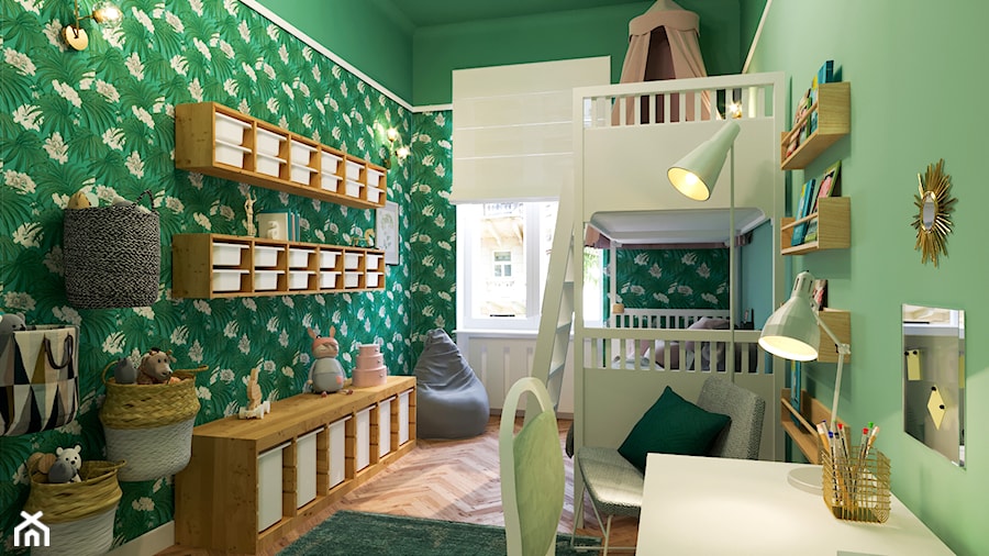 LEŚNY POKÓJ DZIECIĘCY - Średni zielony pokój dziecka dla dziecka dla nastolatka dla chłopca dla dziewczynki dla rodzeństwa, styl nowoczesny - zdjęcie od MARTA PERSKA INTERIORS