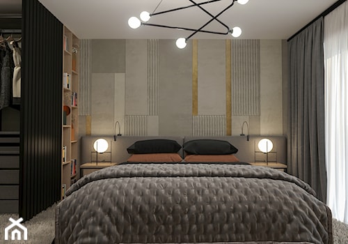 MINIMALISTYCZNY APARTAMENT NA POWIŚLU - Średnia z panelami tapicerowanymi sypialnia z garderobą, styl nowoczesny - zdjęcie od MARTA PERSKA INTERIORS
