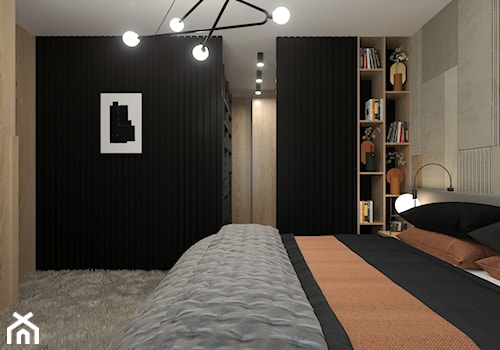 MINIMALISTYCZNY APARTAMENT NA POWIŚLU - Średnia czarna sypialnia z garderobą, styl nowoczesny - zdjęcie od MARTA PERSKA INTERIORS