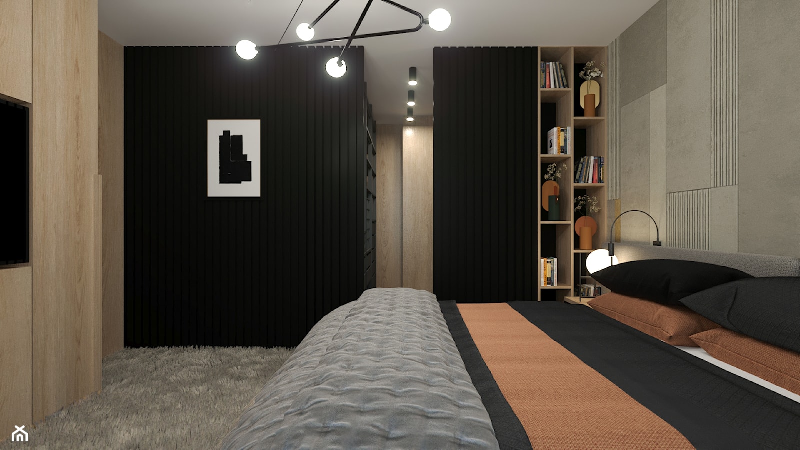 MINIMALISTYCZNY APARTAMENT NA POWIŚLU - Średnia czarna sypialnia z garderobą, styl nowoczesny - zdjęcie od MARTA PERSKA INTERIORS - Homebook