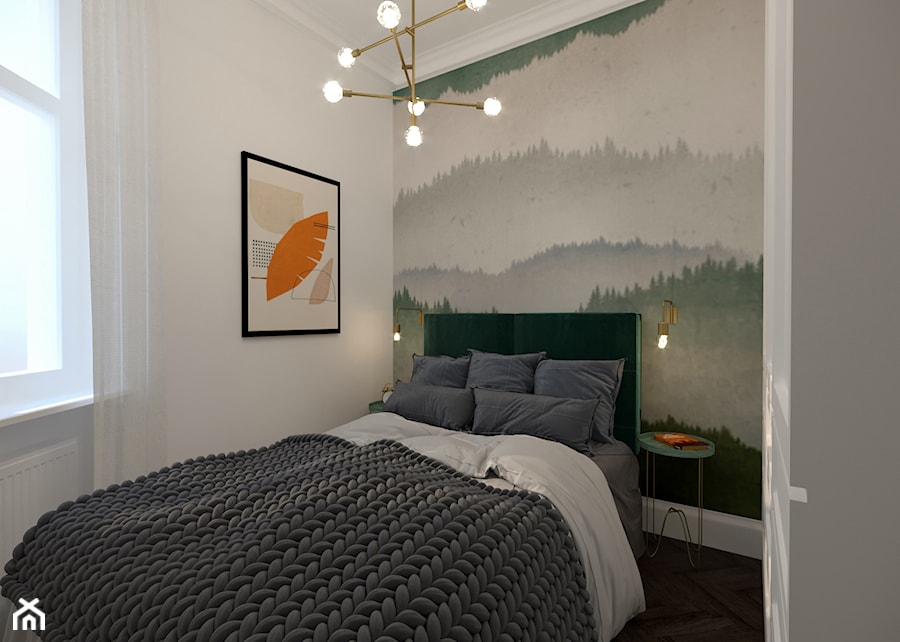 KAWALERKA NA GAGARINA - Mała biała szara sypialnia, styl nowoczesny - zdjęcie od MARTA PERSKA INTERIORS