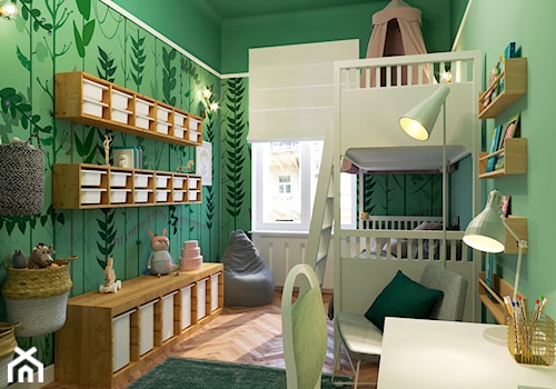 LEŚNY POKÓJ DZIECIĘCY - Średni zielony pokój dziecka dla nastolatka dla chłopca dla dziewczynki dla rodzeństwa, styl nowoczesny - zdjęcie od MARTA PERSKA INTERIORS