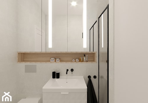 KAWALERKA NA WYNAJEM W CENTRUM MIASTA - Mała bez okna z lustrem z punktowym oświetleniem łazienka, styl nowoczesny - zdjęcie od MARTA PERSKA INTERIORS