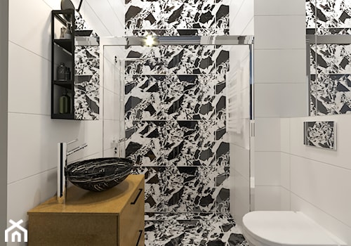 KAWALERKA NA GAGARINA - Mała bez okna z lustrem z marmurową podłogą łazienka, styl nowoczesny - zdjęcie od MARTA PERSKA INTERIORS