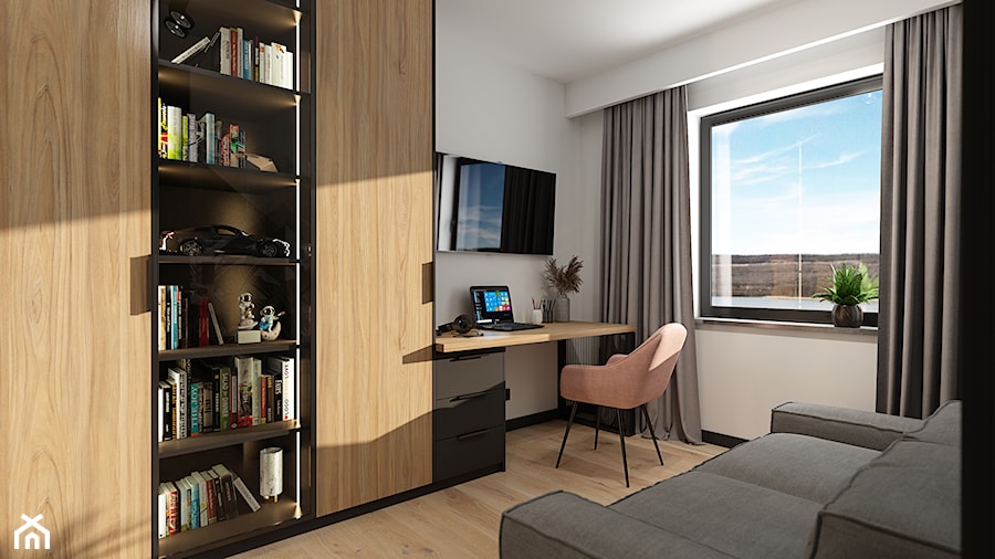 Projekt minimalistycznej strefy dziennej oraz sypialni D02_2020 Bielawa - Biuro, styl minimalistyczny - zdjęcie od Aretzky Design