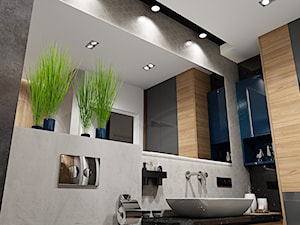 Projekt nowoczesnego mieszkania M01_2019 Wrocław - Średnia z lustrem z punktowym oświetleniem łazienka, styl nowoczesny - zdjęcie od Aretzky Design
