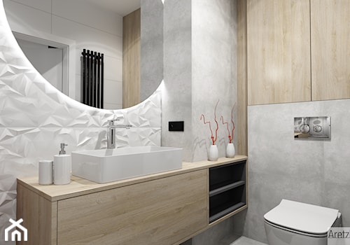 Projekt mieszkania w stylu nowoczesnym M01_2018 Świdnica - Mała na poddaszu bez okna z lustrem łazienka, styl minimalistyczny - zdjęcie od Aretzky Design