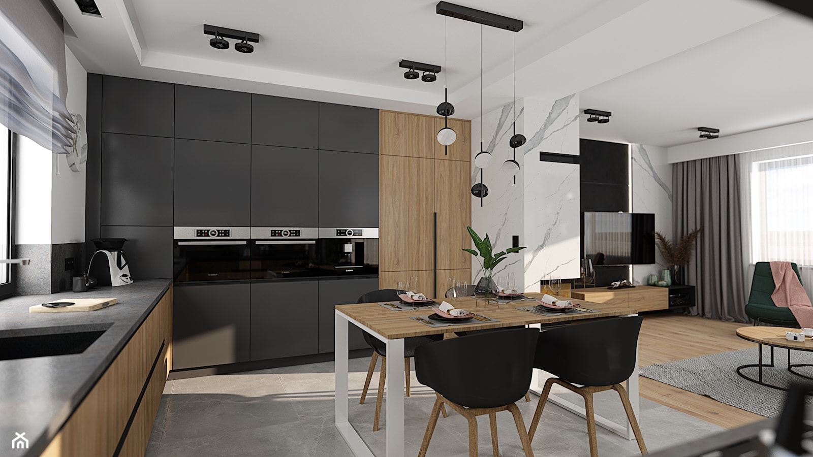 Projekt minimalistycznej strefy dziennej oraz sypialni D02_2020 Bielawa - Kuchnia, styl minimalistyczny - zdjęcie od Aretzky Design - Homebook