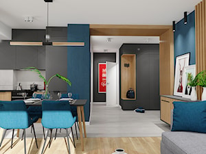 Projekt nowoczesnego mieszkania M01_2019 Wrocław - Średni szary salon z kuchnią z jadalnią, styl nowoczesny - zdjęcie od Aretzky Design