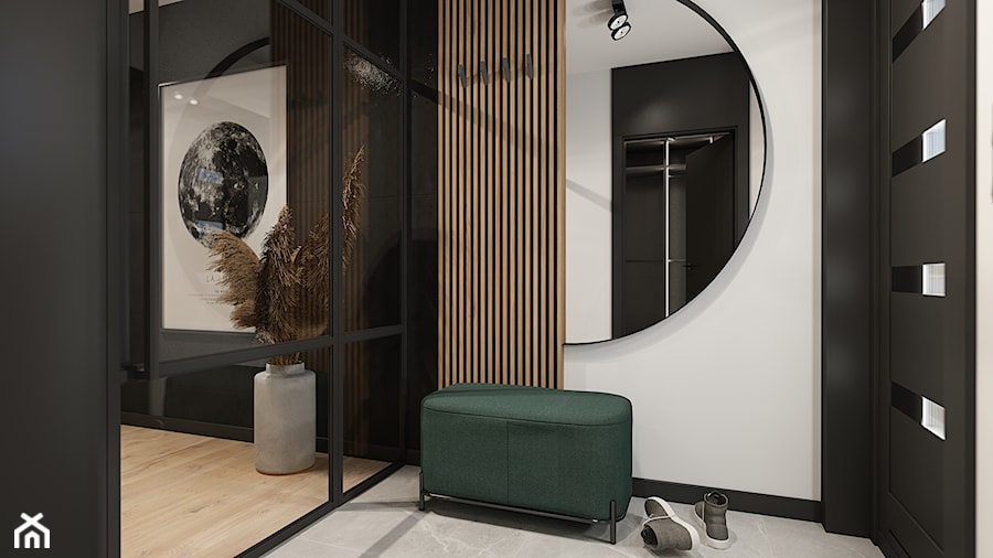 Projekt minimalistycznej strefy dziennej oraz sypialni D02_2020 Bielawa - Hol / przedpokój, styl mi ... - zdjęcie od Aretzky Design