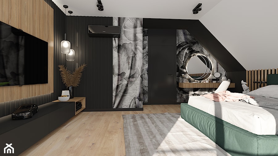 Projekt minimalistycznej strefy dziennej oraz sypialni D02_2020 Bielawa - Sypialnia, styl minimalistyczny - zdjęcie od Aretzky Design