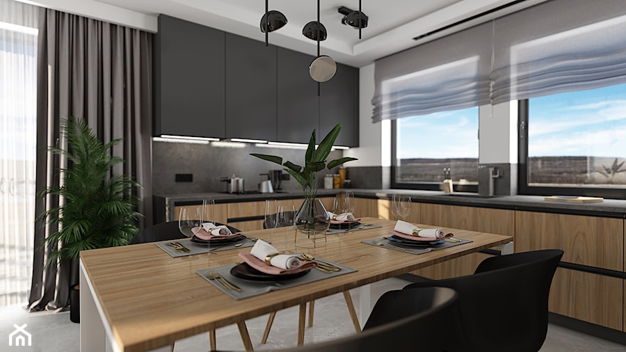Projekt minimalistycznej strefy dziennej oraz sypialni D02_2020 Bielawa - Kuchnia, styl minimalistyczny - zdjęcie od Aretzky Design