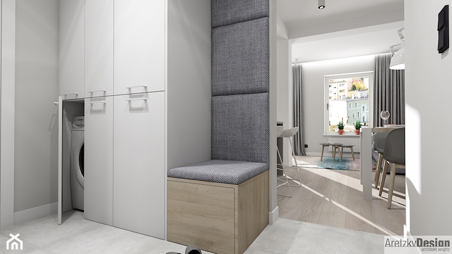 Projekt mieszkania w stylu nowoczesnym M01_2018 Świdnica - Średni biały hol / przedpokój, styl minimalistyczny - zdjęcie od Aretzky Design