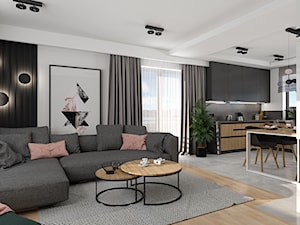 Projekt minimalistycznej strefy dziennej oraz sypialni D02_2020 Bielawa - Salon, styl minimalistyczny - zdjęcie od Aretzky Design
