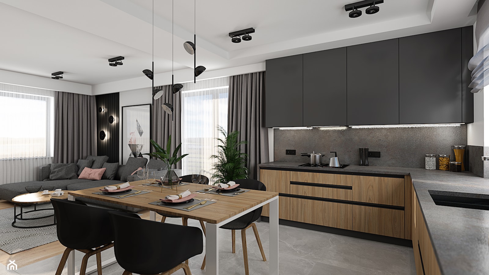 Projekt minimalistycznej strefy dziennej oraz sypialni D02_2020 Bielawa - Kuchnia, styl minimalistyczny - zdjęcie od Aretzky Design - Homebook