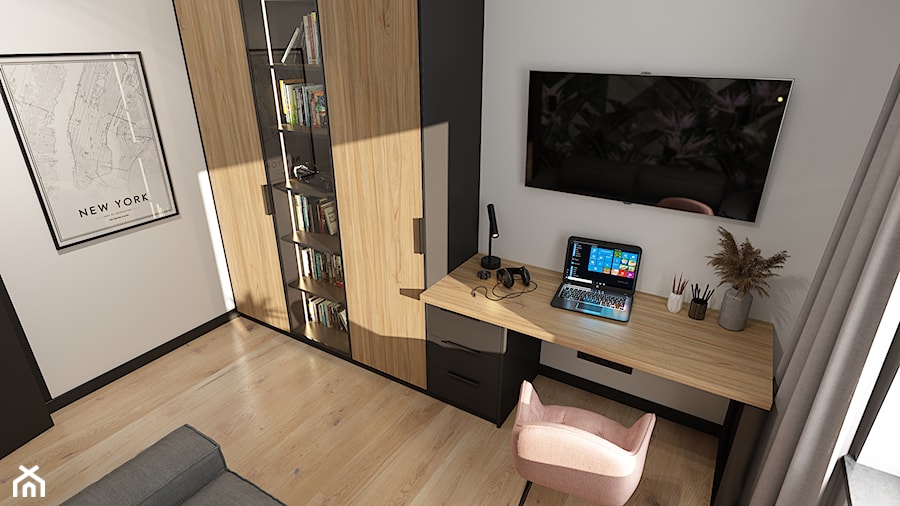 Projekt minimalistycznej strefy dziennej oraz sypialni D02_2020 Bielawa - Biuro, styl minimalistyczny - zdjęcie od Aretzky Design