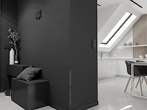 Projekt minimalistycznego salonu D02_2019 Jaworzno - Mały z wieszakiem czarny hol / przedpokój, styl minimalistyczny - zdjęcie od Aretzky Design