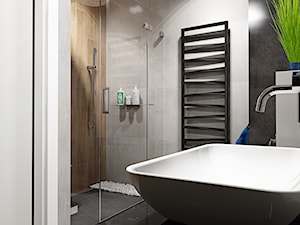 Projekt nowoczesnego mieszkania M01_2019 Wrocław - Mała bez okna z lustrem z marmurową podłogą łazienka, styl nowoczesny - zdjęcie od Aretzky Design