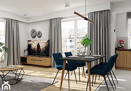 Projekt nowoczesnego mieszkania M01_2019 Wrocław - Średni biały salon z kuchnią z jadalnią, styl nowoczesny - zdjęcie od Aretzky Design