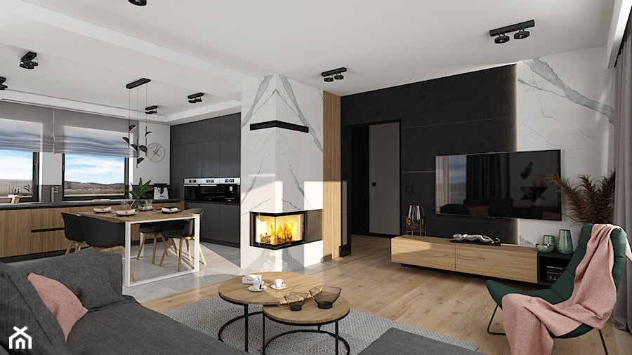 Projekt minimalistycznej strefy dziennej oraz sypialni D02_2020 Bielawa - Salon, styl minimalistyczny - zdjęcie od Aretzky Design