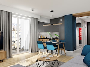 Projekt nowoczesnego mieszkania M01_2019 Wrocław - Średni czarny szary salon z kuchnią z jadalnią, styl nowoczesny - zdjęcie od Aretzky Design