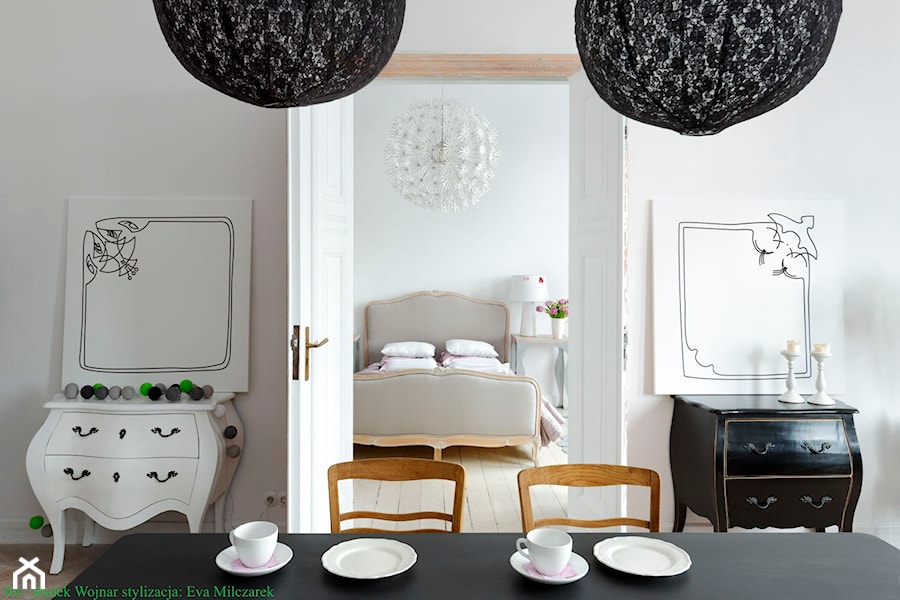 Projekt 1 - Średni biały salon z jadalnią, styl nowoczesny - zdjęcie od Sylwia Królikowska-Ciągło / Atelier wnętrzarskie