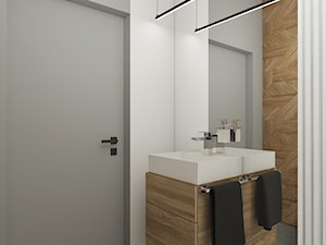 Mała łazienka dla gości - Mała z lustrem z punktowym oświetleniem łazienka, styl minimalistyczny - zdjęcie od meinDESIGN
