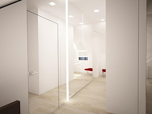 Sypialnia z lustrzaną garderobą na poddaszu - Średnia otwarta garderoba przy sypialni z oknem, styl minimalistyczny - zdjęcie od meinDESIGN