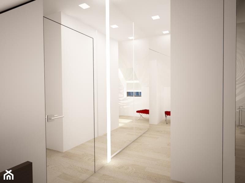 Sypialnia z lustrzaną garderobą na poddaszu - Średnia otwarta garderoba przy sypialni z oknem, styl minimalistyczny - zdjęcie od meinDESIGN - Homebook