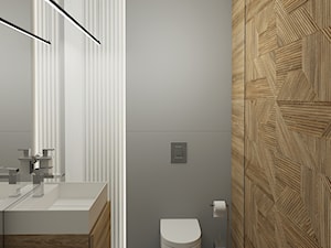 Mała łazienka dla gości - Mała z lustrem z punktowym oświetleniem łazienka, styl minimalistyczny - zdjęcie od meinDESIGN