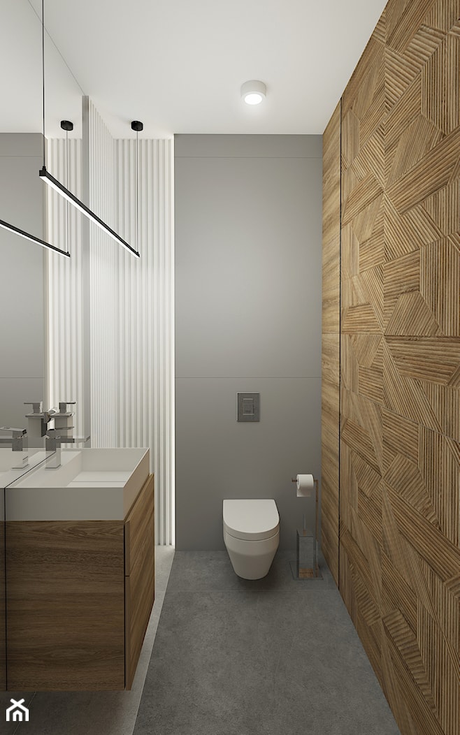 Mała łazienka dla gości - Mała z lustrem z punktowym oświetleniem łazienka, styl minimalistyczny - zdjęcie od meinDESIGN - Homebook