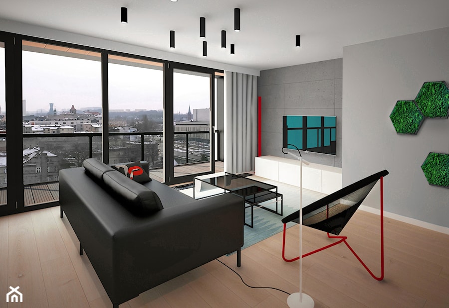 Salon z widokiem na panoramę miasta, Nordic Haven Apartments Bydgoszcz - zdjęcie od meinDESIGN