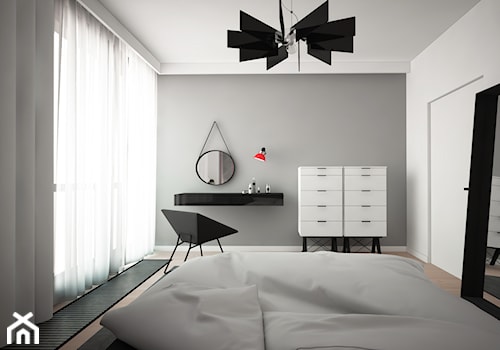 Apartament w Nordic Haven, Bydgoszcz - Średnia biała szara sypialnia, styl nowoczesny - zdjęcie od meinDESIGN