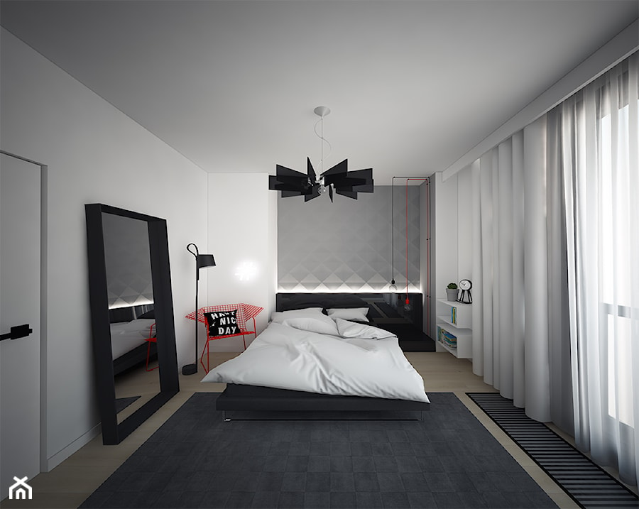 Średnia biała szara sypialnia, styl minimalistyczny - zdjęcie od meinDESIGN