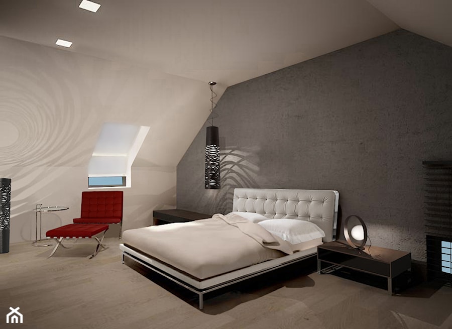 Sypialnia z lustrzaną garderobą na poddaszu - Sypialnia, styl nowoczesny - zdjęcie od meinDESIGN
