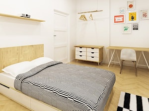 M3 Bronowice - Średnia biała z biurkiem sypialnia, styl skandynawski - zdjęcie od SPOIWO studio