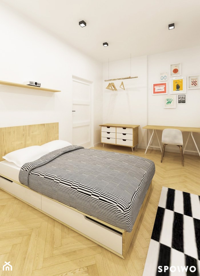 M3 Bronowice - Średnia biała z biurkiem sypialnia, styl skandynawski - zdjęcie od SPOIWO studio - Homebook