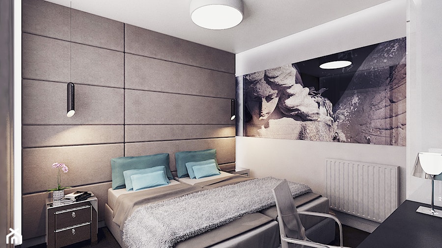 APARTAMENT AQUARIUM - Średnia biała szara z biurkiem sypialnia, styl nowoczesny - zdjęcie od Luk Studio Pracownia Projektowa