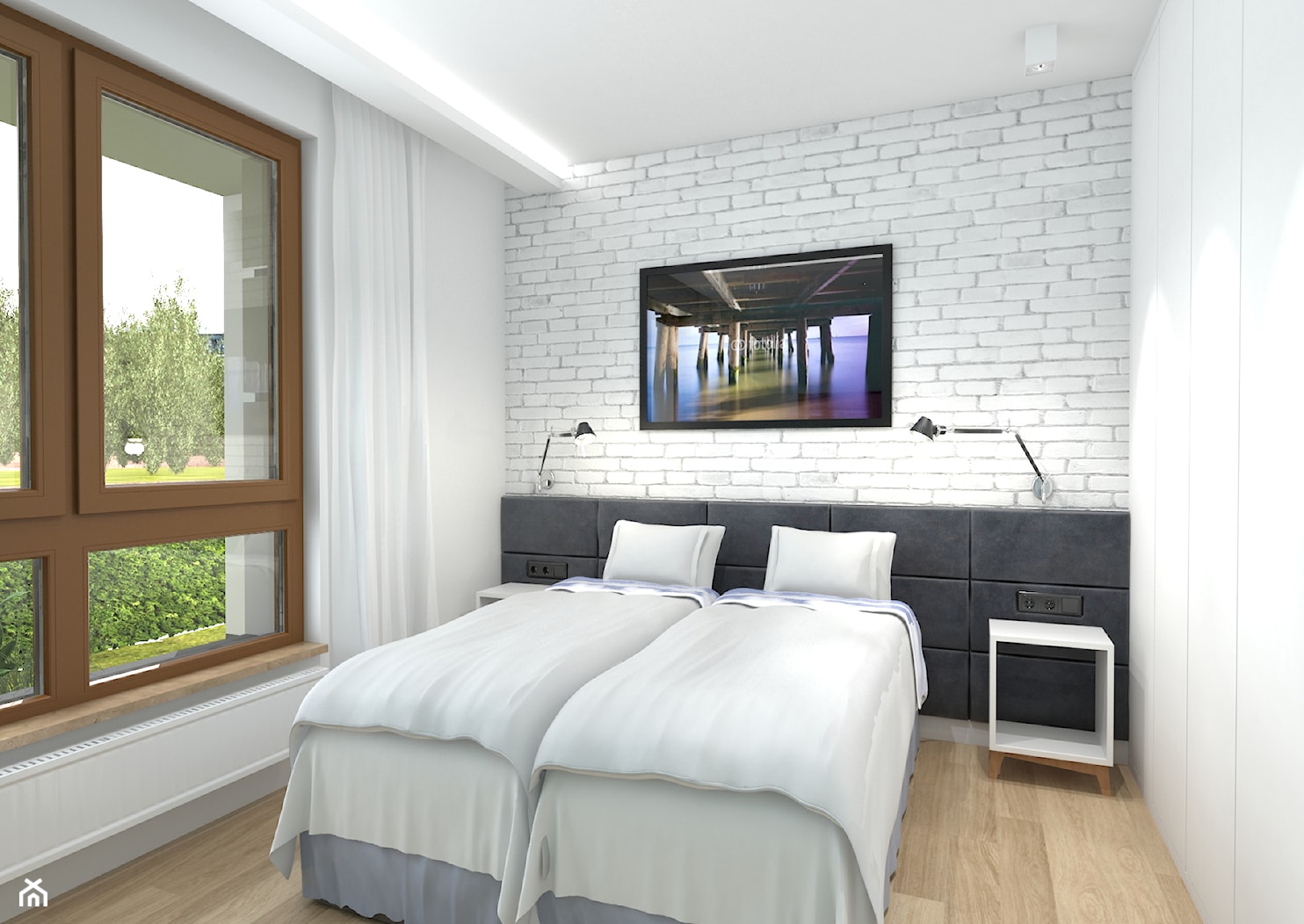 MIESZKANIE W SOPOCIE 2 - Mała biała sypialnia, styl nowoczesny - zdjęcie od Luk Studio Pracownia Projektowa - Homebook