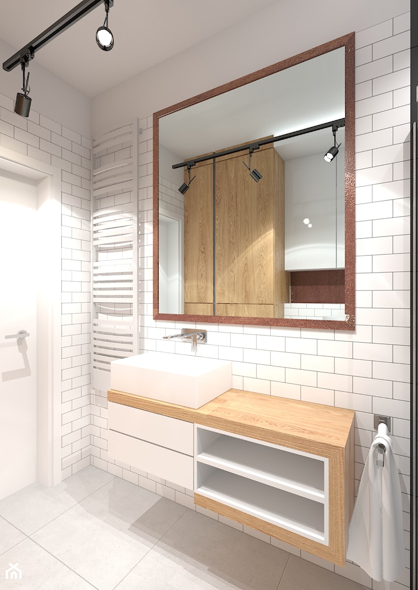 MIESZKANIE W SOPOCIE 2 - Mała bez okna z lustrem z punktowym oświetleniem łazienka, styl industrialny - zdjęcie od Luk Studio Pracownia Projektowa