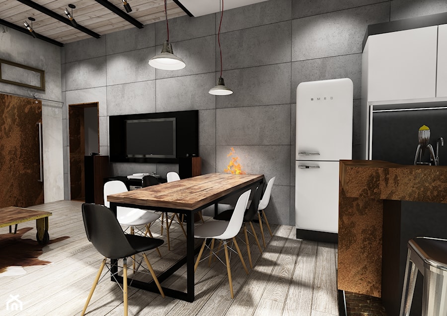 APARTAMENT SOPOT - Średnia szara jadalnia w kuchni, styl industrialny - zdjęcie od Luk Studio Pracownia Projektowa