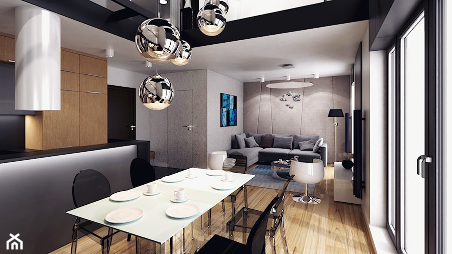 APARTAMENT AQUARIUM - Duża czarna szara jadalnia jako osobne pomieszczenie, styl nowoczesny - zdjęcie od Luk Studio Pracownia Projektowa
