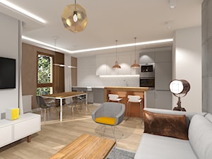 APARTAMENT W SOPOCIE - Średni beżowy biały salon z kuchnią z jadalnią, styl industrialny - zdjęcie od Luk Studio Pracownia Projektowa