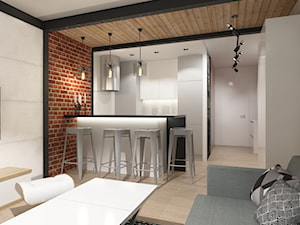 MIESZKANIE BROWAR GDAŃSKI - Mała biała brązowa jadalnia w kuchni, styl industrialny - zdjęcie od Luk Studio Pracownia Projektowa