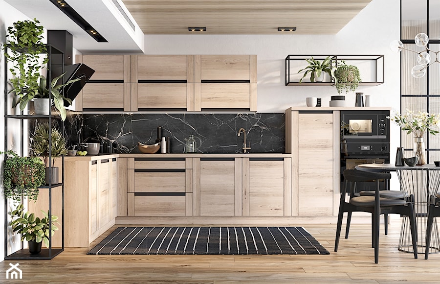 Kuchnia Olivia Black - efektowne połączenie dekorów drewna i metalu w czarnym kolorze - zdjęcie od Forestor KAM meble kuchenne