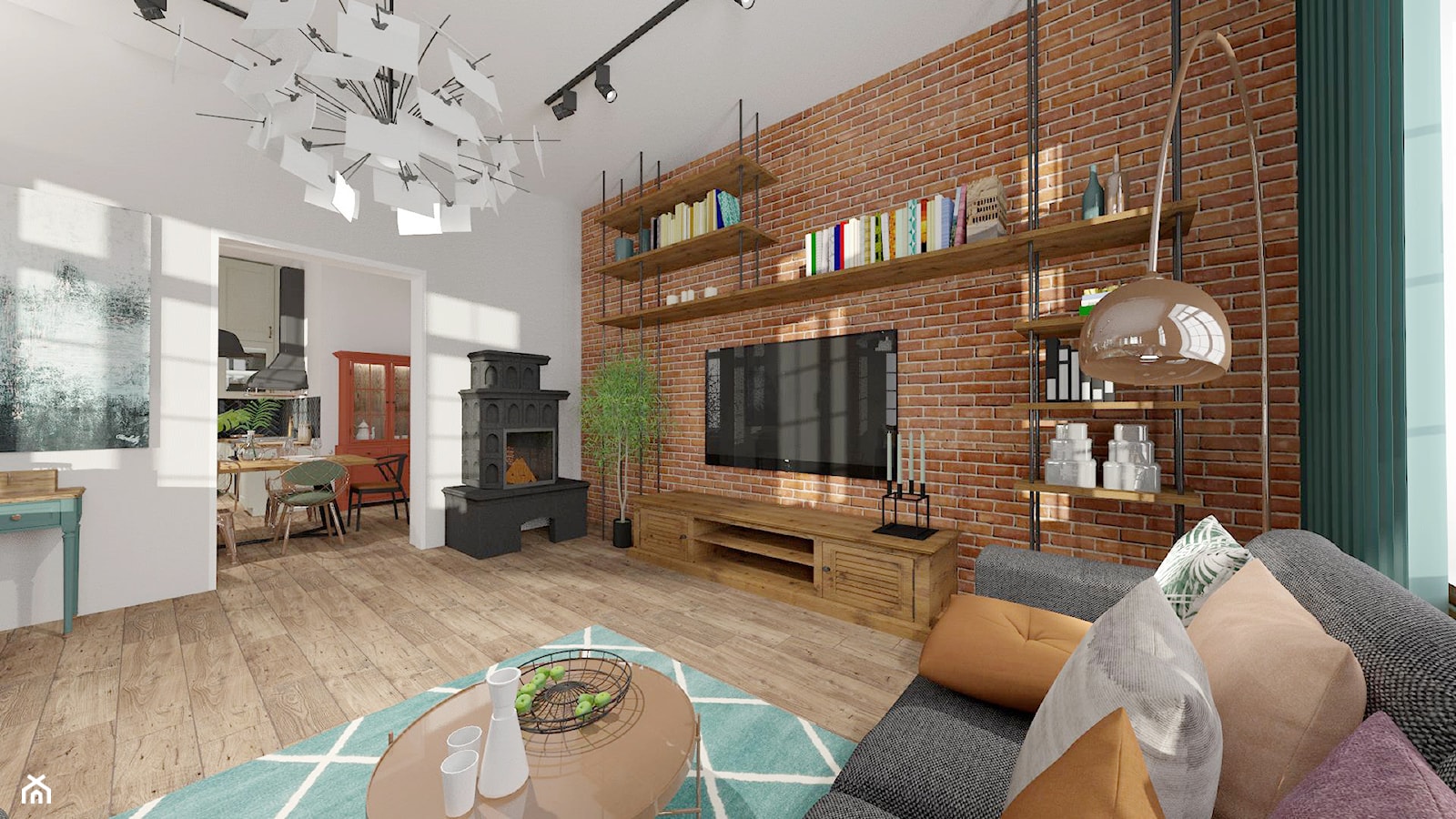 Brick Wall - mieszkanie w Kamienicy - Duży szary salon z jadalnią - zdjęcie od Kwadraton - Homebook