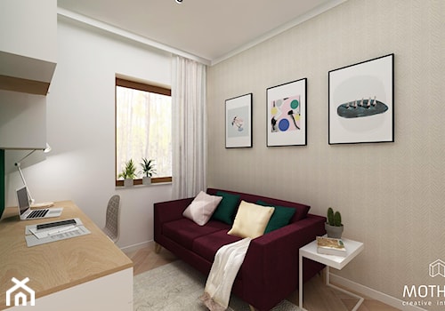 MOTHI.FORM ⋅ JASNY DOM W KOKOTOWIE - Średnie w osobnym pomieszczeniu z sofą białe szare biuro, styl ... - zdjęcie od MOTHI.form