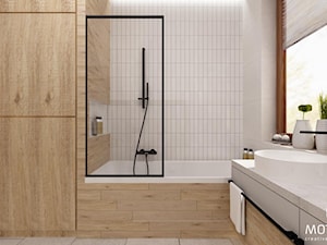 MOTHI.FORM ⋅ INDUSTRIALNY DOM ⋅ KOKOTÓW - Średnia z lustrem z dwoma umywalkami łazienka z oknem, styl nowoczesny - zdjęcie od MOTHI.form